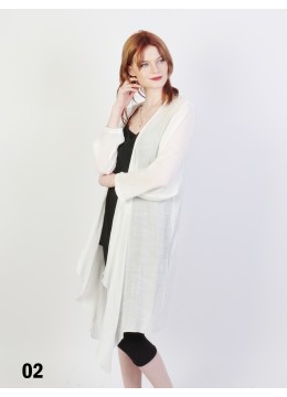 Solid Long-Sleeved Maxi Cardigan /White